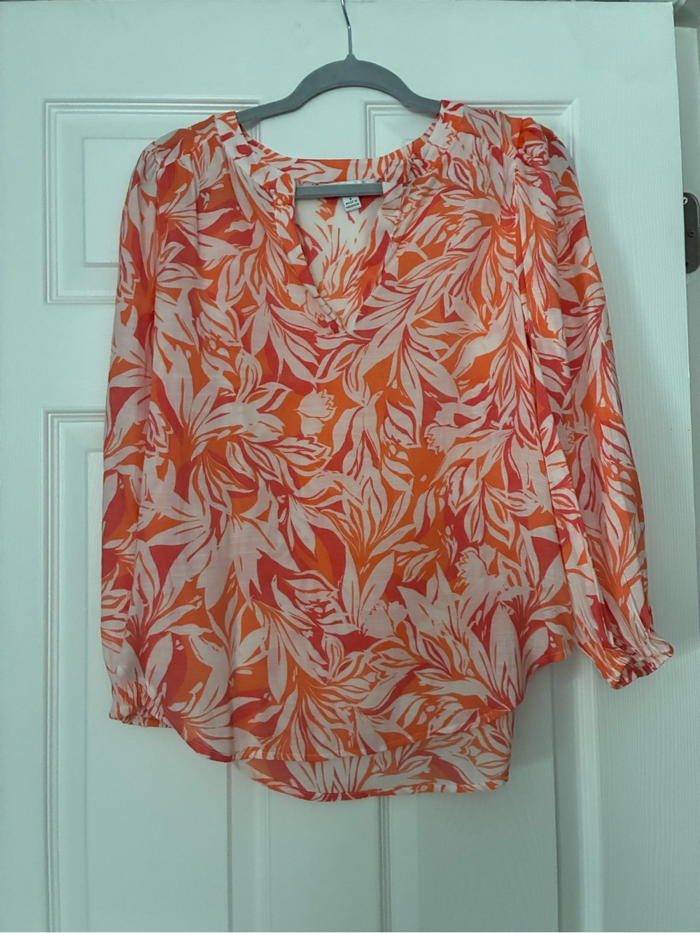 Counterparts Lightweight Orange Floral Blouse - Women Tops, Size S